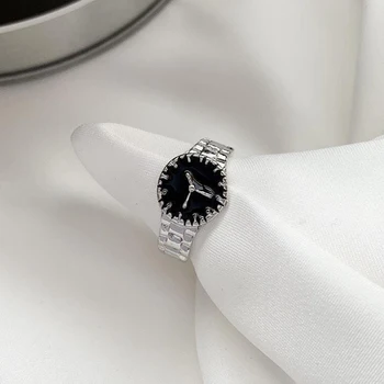 1Vnt Laikrodžio žiedas Unikalus rankinis laikrodis Ratukas Piršto žiedo ornamentas Nišos dizaino žiedų priedai