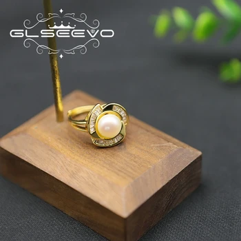Glseevo žalvaris Paauksuotas karštas ratas natūralus gėlavandenių perlų rinkinys Žiedas Moteris Fashion Retro papuošalai GR0299