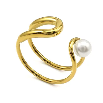 Nerūdijančio plieno auksinis perlas Žiedas Individuali mada Dydis 8.5 elegantiškas atidarymas Žiedai Kalėdinė dovana Romantiški papuošalai anillo