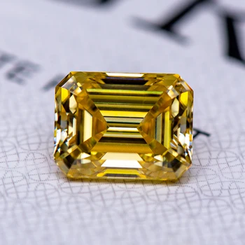 Moissanite Stone Emerald Cut Lemon Yellow Color Gemstone Lab Grown Diamond Charms papuošalų gamybos medžiagos su GRA sertifikatu