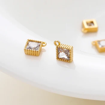 6Nts/Lot 8.5*10mm 18K aukso spalvos dengti žalvariniai deimantiniai pakabukai su cirkonu 