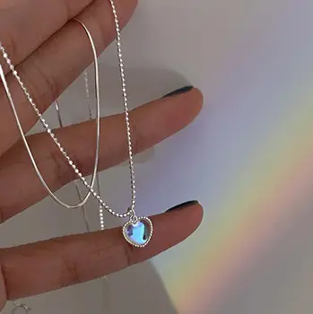 925 Sterling Silver Tuisel Moonstone Heart Pendent Necklace For Women Wedding Party Jewelry Choker Collar Colar de Prata