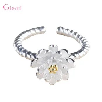 New Arrival 925 Sterling Silver Fashion Simple Luxury Lotus Flower Open Rings for Women Girls Party Moterų papuošalų dovanos