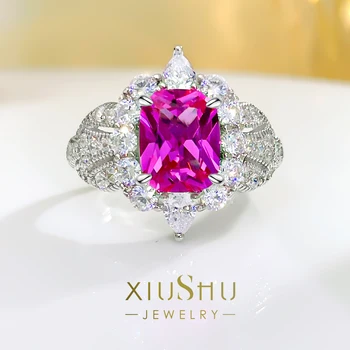 Saldus ir lengvas prabangus rožinis raudonas pumpuras 925 sidabrinis žiedas, inkrustuotas dideliu anglies deimantu, universali mažo stiliaus mados dovana