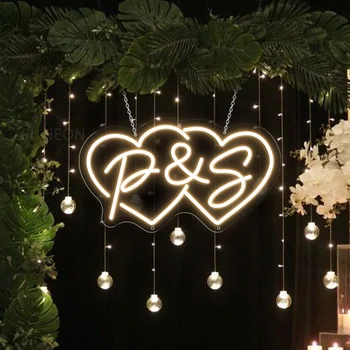Custom Neon Sign Pradinis vestuvių ženklas LED neoninė šviesa Asmeninis širdies pavadinimas Neoninis LED ženklas Kambario dekoras Miegamojo vakarėlio dekoro siena