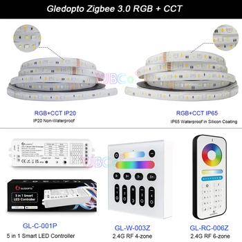 Gledopto Zigbee 3.0 5 in 1 RGBCCT/RGBW/RGB/ CCT/Dimmer LED juostų valdiklis DC12-54V Lights Tape Dimmer APP/Voice/2.4G RF Remote