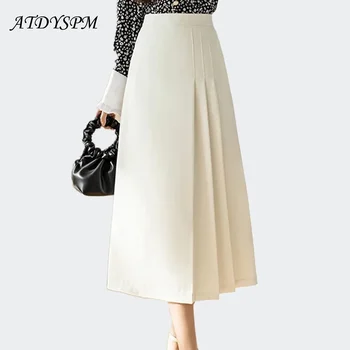 Aukšto juosmens plisuoti A linijos sijonai moterims Elegantiški prašmatnūs netaisyklingi ilgi sijonai Vintažinis biuras Lady Fashion Bodycon Midi sijonai