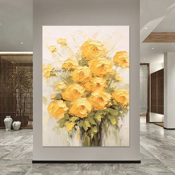 Akrilo tekstūruota siena Europos stiliaus dekoravimas Gėlių drobės menas Paveikslas Berėmis 3D Gražūs abstraktūs paveikslai Gėlės