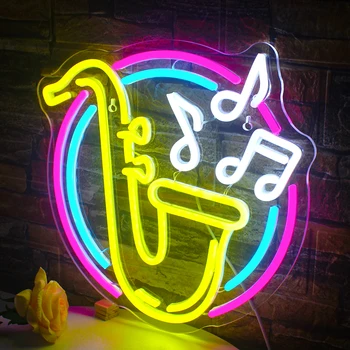 saksofonas Neoninis ženklas Led sienos dekorui Džiazo muzika Įžiebkite miegamojo muzikos ženklus Gyva studija Klasės vakarėlių dekoracijos