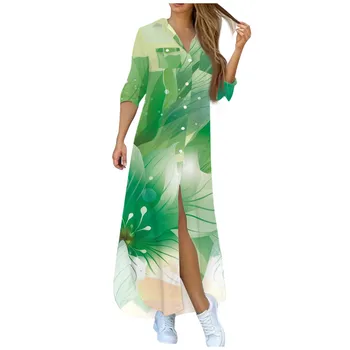 Elegantiškos ilgos suknelės moterims 2023 Vasara Sexy Casual Printed ilgomis rankovėmis Laisvas plyšys Maxi suknelė Prabangi Vestidos Para Mujer