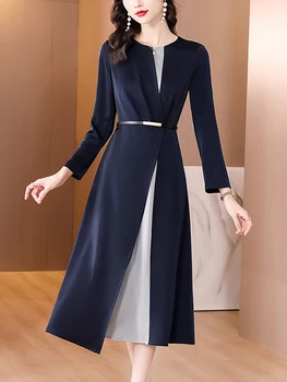 Rudens žiemos mados patchwork Midi suknelė Moterys Elegantiška Bodycon Office Lady Suknelė 2023 Korėjos vintažinė Casaul vakarėlio naktinė suknelė