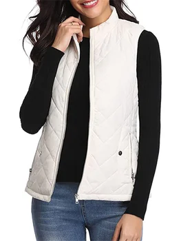 Trumpa liemenė Moteriškos kišenės su užtrauktuku Stovo apykaklė 2023 Pavasario naujas medvilninis paltas be rankovių Šiluma Liemenė Feminina