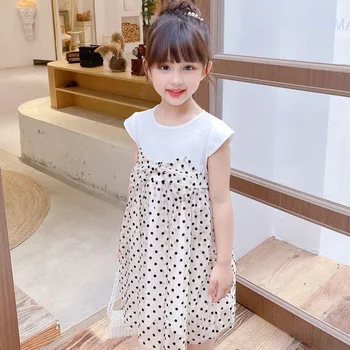 Nauja nauja mada Korėjietiškas stilius Baby Kids Vasaros drabužiai Paaugliai Mergaitės Mielas lankas Drabužiai Vaikų Polka Taškas Princesė Vestidos