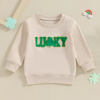 Naujagimis mažylis berniukas mergaitė St Patrick s Dienos drabužiai Lucky Clover džemperis ilgomis rankovėmis Įgulos kaklo džemperis Rudens pavasaris