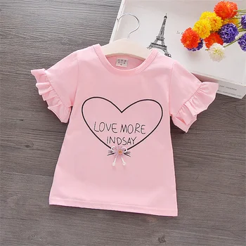 Girl marškinėliai Flare Trumpomis rankovėmis Tee Tops Heart Print Kid Girl Clothes Sweet Pullover Casual Children Infant Outfit T Shirt A836