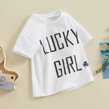 Mažylio marškinėliai trumpomis rankovėmis Little Kids Boys Girls Letter Shamrock Summer Top Cute St Patricks Day Clothes