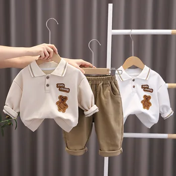 Autumn Baby Boys drabužių rinkiniai Vaikams Animacinis filmas Meškos puloveris Kelnės 2Vnt Kostiumas berniukams Vaikai Medvilniniai drabužiai Kūdikių apranga