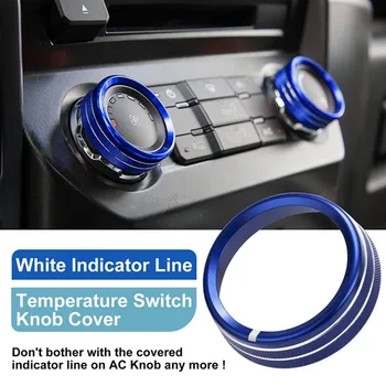 2Pcs Automobilio oro kondicionieriaus radijo rankenėlės žiedai AC valdymo jungiklio mygtukas Dekoratyvinis žiedo dangtelis Ford Mustang 2015-2021 garso apdailai