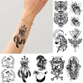 Neperšlampamas laikinas tatuiruotės lipdukas Kaukolė Dreamcatcher Plunksna Voras Paukštis Tigro blykstė Tatoo Fake Tatto kūno menas moterims vyrams