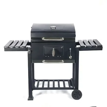 Gamintojas OEM European Big Chimney Barbecue Outdoor Meat Smoker Square Large Charcoal Trolley BBQ Grills with Both Side Table