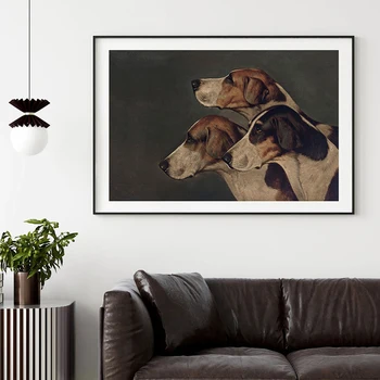 Anglų fokstrotai Vintage Oil Painting Art Prints Antikvarinis šunų portretas Drobės plakatas Moody Dark Academia Wall Pictures Dekoras