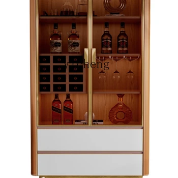 XL Aukštos kokybės balno odos vyno spintelė Medžio masyvo sieninė vitrininė spintelė Stiklinių durų vyno spintelė