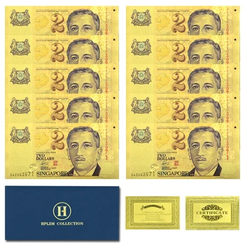 10vnt Voke Singapūro aukso banknotai Kolekcionuojami daiktai Unvaliuta 2 doleriai Proginiai amatai