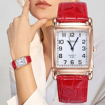 Fashion Luxury Leather Square Watches for Women Rose Gold Dail Ladies rankiniai laikrodžiai Casual Female Quartz Watch Montre Femme