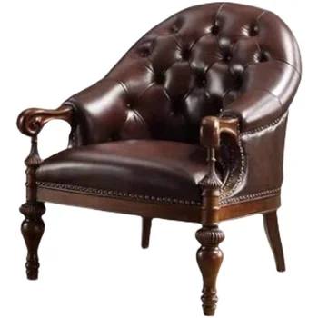 American Solid Wood Sofa Chair Living Room Vintage Graviravimo derybos Wingback kėdė Balkonas Laisvalaikio kėdė