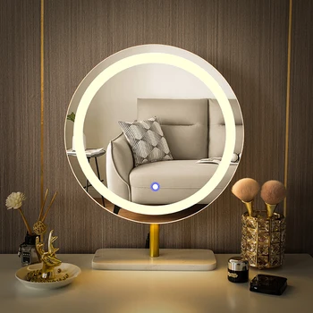 Didelis dekoratyvinis veidrodis LED šviesus makiažo stalas stovintis Modernus dekoratyvinis veidrodis Juvelyro salono apvalus spiegel kambario dekoravimas