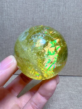 Natūrali citrinų sfera su lietaus lanku Reiki gydomojo akmens namų dekoravimas Išskirtinė dovana Suvenyrinė dovana
