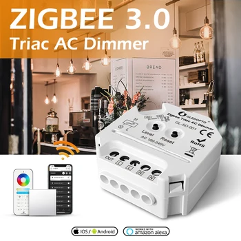 GLEDOPTO Zigbee Mini Smart Light Dimmer 220V AC Triac Dimmer Dimmable Push Switch modulis, suderinamas su 2.4G RF nuotolinio valdymo pultu
